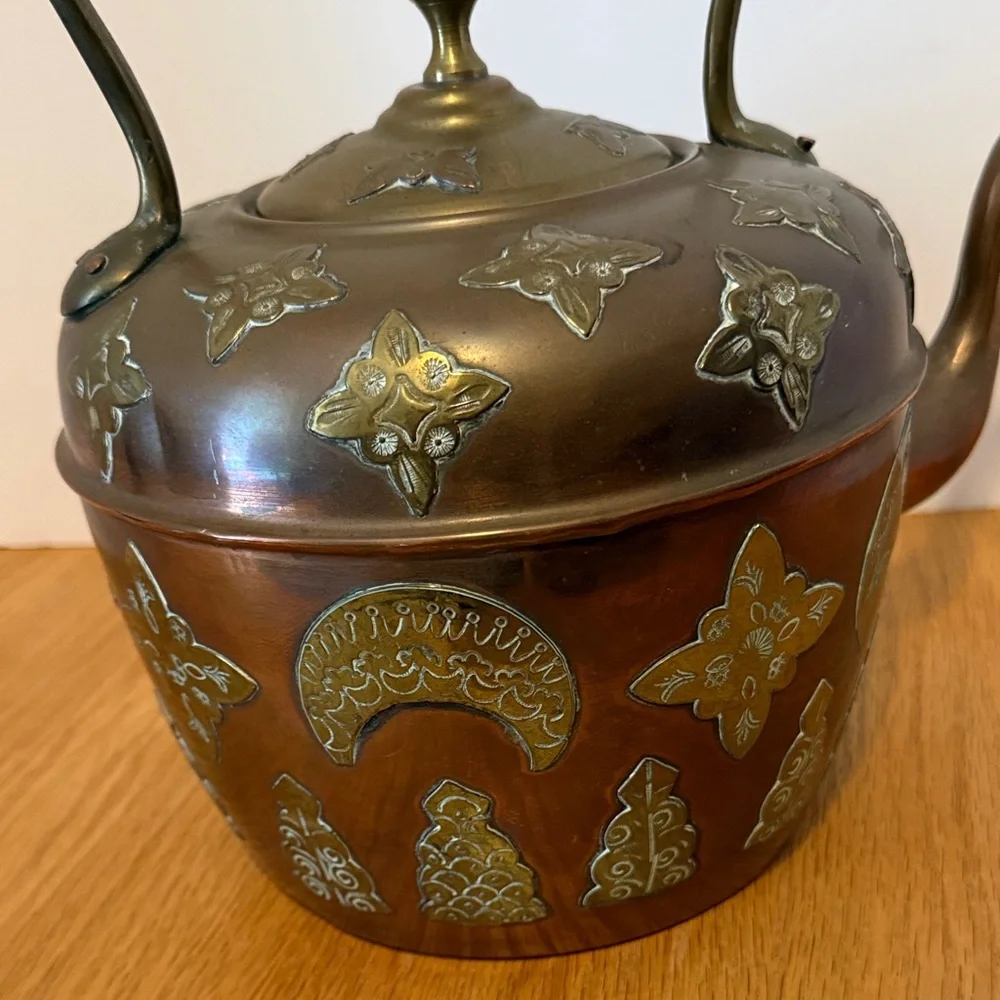 Antique Middle Eastern Copper Kettle with Intricate Design